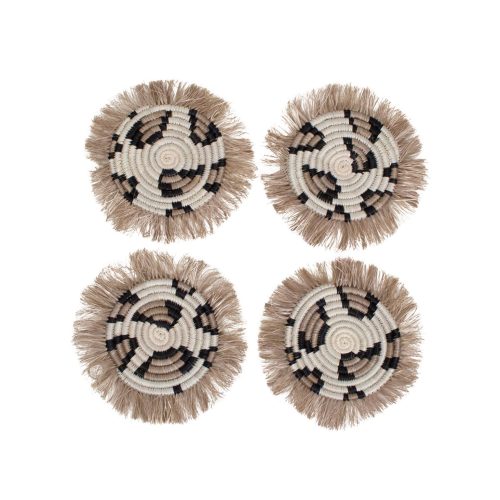 Animal Print Fringed Coasters, Set of 4