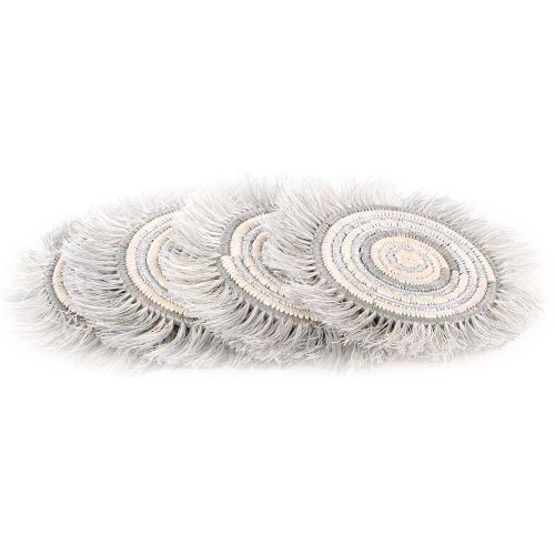 Silver Metallic Geo Fringed Coasters, Set of 4
