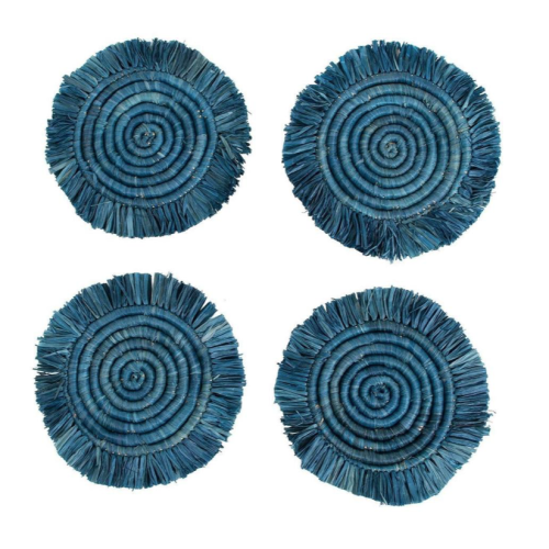 Blue Fringe Coaster, Handmade