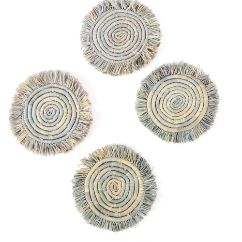 Blue Gray fringe coasters, set of 4, handwoven