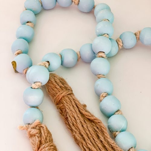 coastal light blue wood bead garland decor