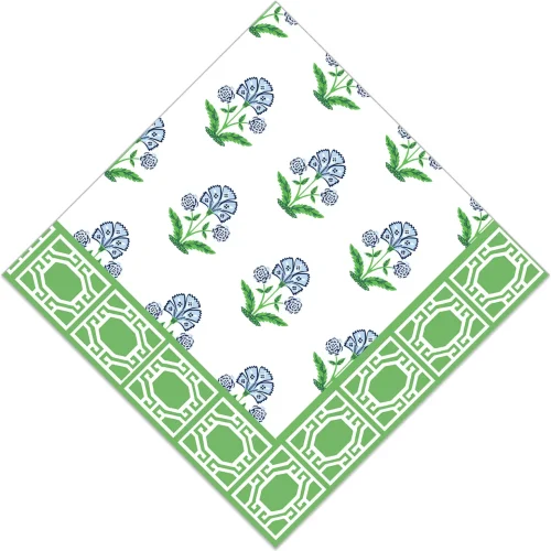 floral block print green blue napkins