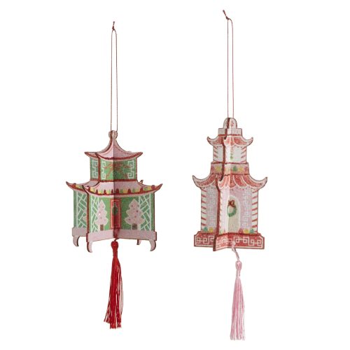 pink and green pagoda christmas ornaments