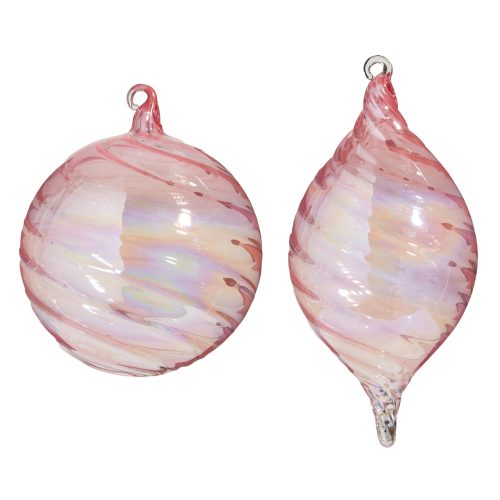 Set of 5" Pink Blown Glass Ornaments