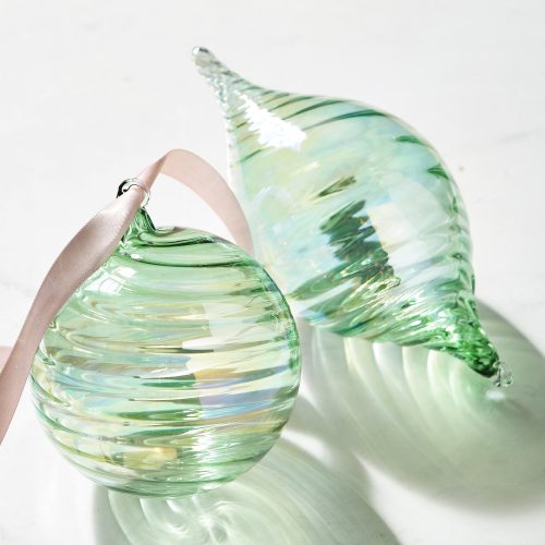 green glass ornament set
