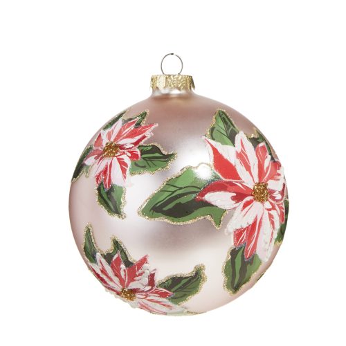 pink poinsettia glass painted ornament